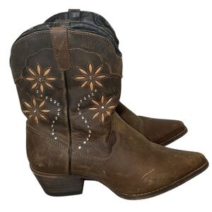 Santa Fe Boot Co Brown Leather Floral Jeweled Cowboy Western Boots Size 8.5